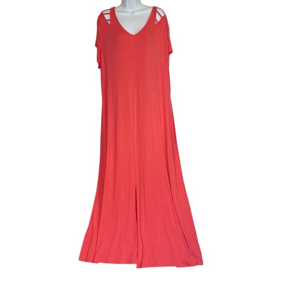 Lane Bryant peek a boo  Back V-Neck T-Shirt Knit Dress SZ 22/24 Pink Maxi - Picture 1 of 3